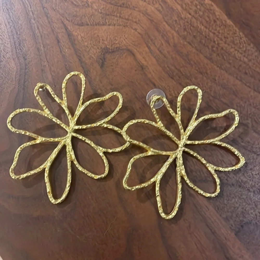 Gold Flower Statement Stud Earrings